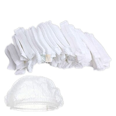 Pack Of 60 Big Disposable Waterproof Elastic White Multipurpose Chef Cap, Hair Cap for Kitchen, Restaurants, Bakery, Food Shops, Hospitals, Surgical, Bouffant Head Pleated Shower Bath Cap, Spa Hair S