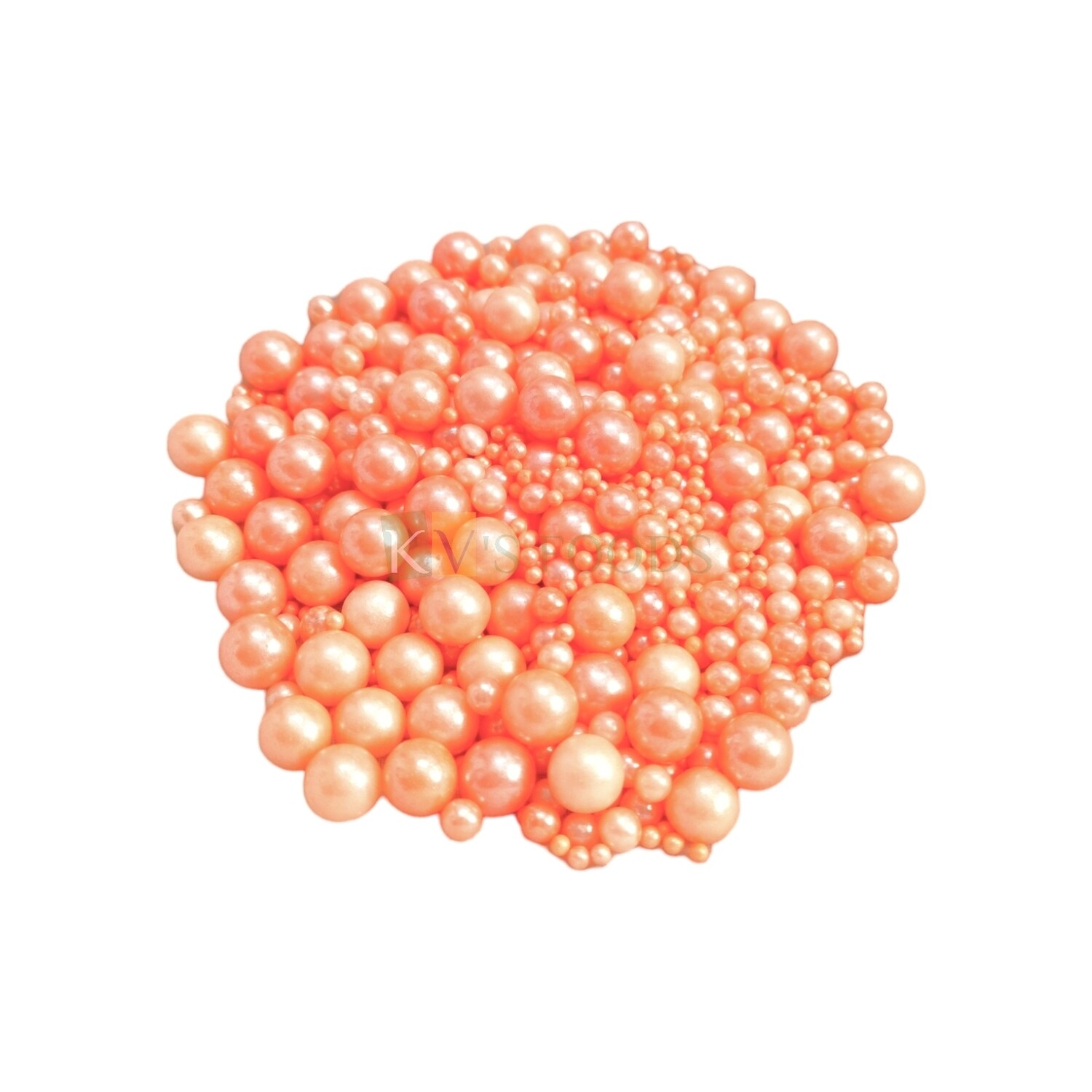 Light Orange Colour Pearl Shiny Mixed Size Moti Sugar Balls, Circle Shaped Edible Sprinkles Confetti Decorative Toppings for Birthday Doughnuts, Ice-Creams Cakepops Cakesicles DIY Cake Decorations