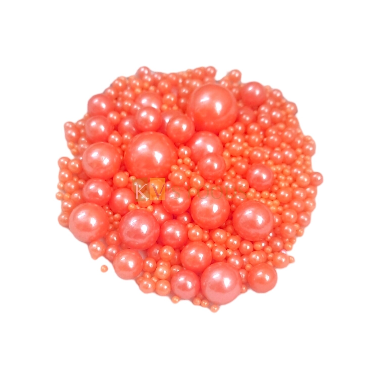 Orange Colour Pearl Shiny Mixed Size Moti Sugar Balls, Circle Shaped Edible Sprinkles Confetti Decorative Toppings for Birthday Doughnuts, Ice-Creams Cakepops Cakesicles DIY Cake Decorations