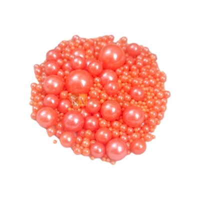Orange Colour Pearl Shiny Mixed Size Moti Sugar Balls, Circle Shaped Edible Sprinkles Confetti Decorative Toppings for Birthday Doughnuts, Ice-Creams Cakepops Cakesicles DIY Cake Decorations