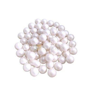 Metallic White Colour Pearl Shiny Large Size Moti Sugar Balls, Circle Shaped Edible Sprinkles Confetti, Decorative Toppings for Birthday Doughnuts, Cakesicles DIY Baby Shower Cake Decorations
