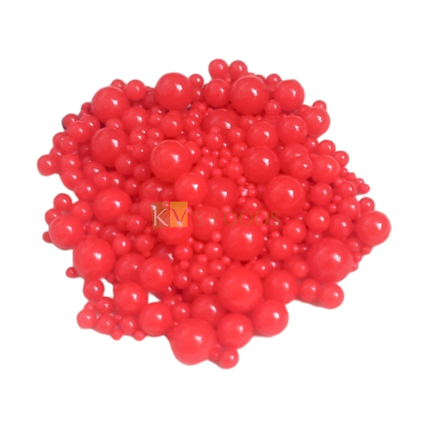 Red Colour Pearl Shiny Mixed Size Moti Sugar Balls, Circle Shaped Edible Sprinkles Confetti Decorative Toppings for Birthday Doughnuts, Ice-Creams Cakepops Cakesicles DIY Cake Decorations