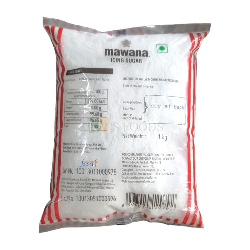 1 KG White Mawana Icing Sugar Powder, Can be used for Bakery, Cakes, Pastry Ice-Creams, Baking and Desserts, Mousses, Drinks, Cookies, Shakes, Coffees, Cold Beverages DIY Cake Decorations