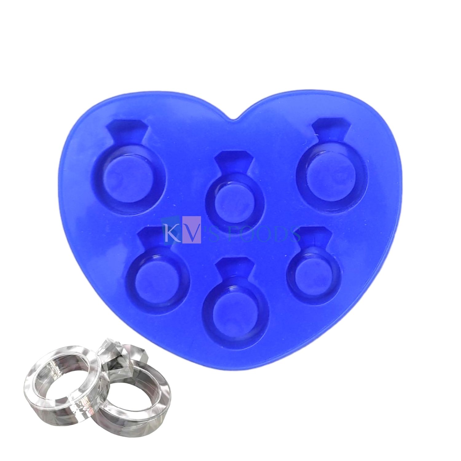 1 PC Blue Colour 6 Holes/Cavity Silicone Different Sizes Diamond Ring Shape Chocolate Mould Size 5.4 x 4.6 Inch, Engagement Wedding Anniversary Theme, Fondant Mould Tools, Tray DIY Cake Decorations