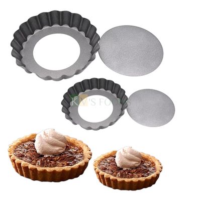 2PCS Base Diameter 3.2, 4.9 Inches Round Fluted Shape Mini Pie Dish, Egg Tart, Quiche Pan With Removable Bottom, Baking Tray Non-stick Portable, Cheesecake Bakeware Mould, Dessert, Puddings Cake Tools