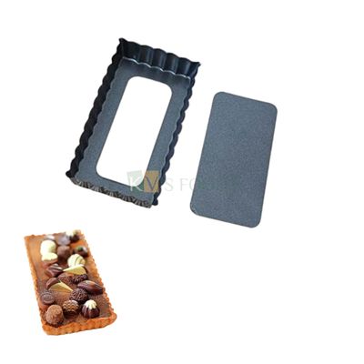 2PCS Base Dimension 4.1 x 2.1 x 0.8 Inch Rectangle Fluted Shape Mini Pie Dish, Egg Tart, Quiche Pan With Removable Bottom, Baking Tray Non-stick Portable, Brownie, Cheesecake Bakeware Mould Cake Tools