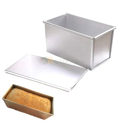 1PC Size 7.2 x 3.4 x 3.2 Inch Capacity ~ 500 gms, Baking Aluminium Medium Bread Cake Rectangular Mould With Lid, Panettone  Bun Cake Bakeware Pan for Loaf, Bar Mousse Pudding Cheese Brownies Tins Tray