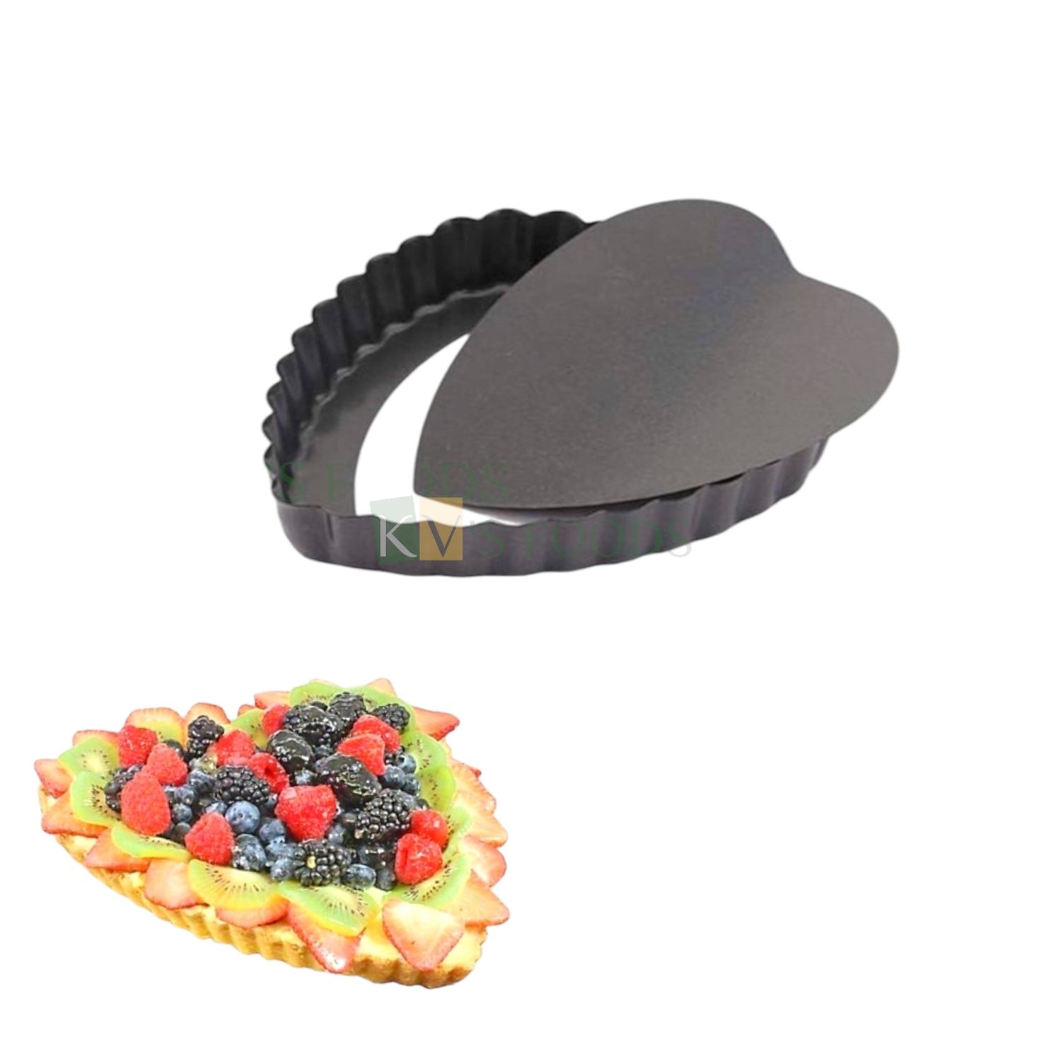 2PCS 4 Inch Heart Fluted Shape Mini Pie Dish, Egg Tart, Quiche Pan With Removable Bottom, Baking Tray Non-stick Portable, Cheesecake Fruit Cake Bakeware Mould, Dessert, Puddings Cake Tools