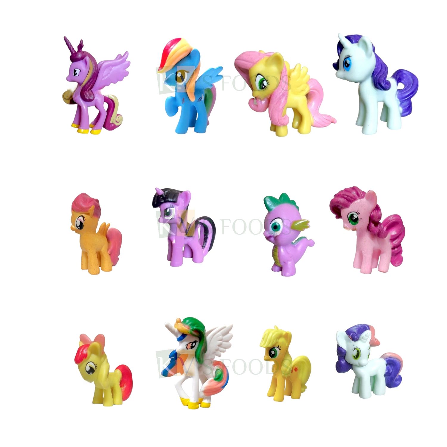 12PCS Length 1 to 1.7 Inch, Twilight Sparkle, Rainbow Dash, Princess Cadance, Scootaloo, Apple Bloom, Spike, Small Different My Little Pony Frienship is Magic Miniature Cartoon Characters Cake Toppers