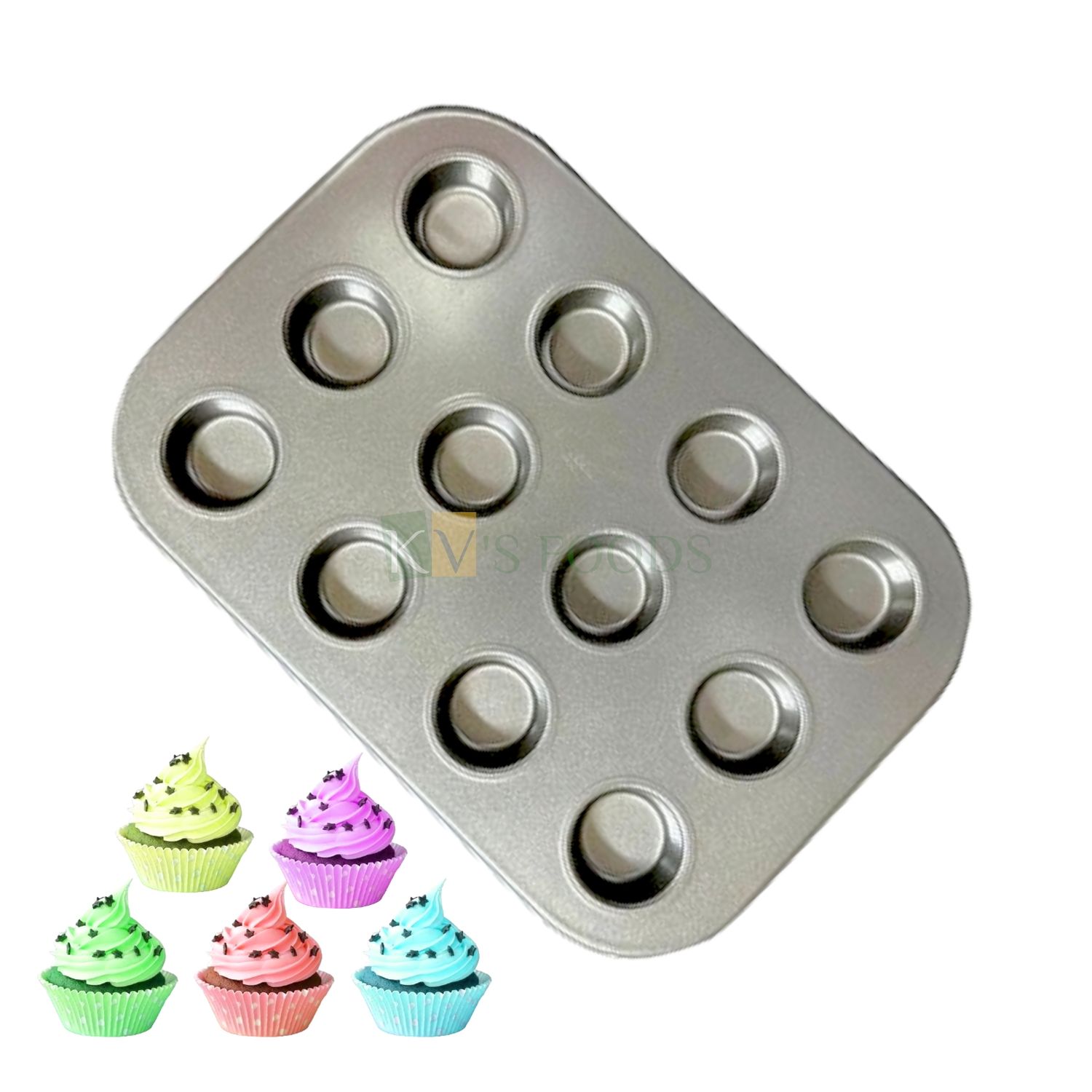 12 Cavity Rectangle Size 10.4 x 7.4 x 0.6 Inch, Non-Stick Mini Muffin Tart Cupcake Tray Pan Cake Tool, Metallic Baking Mould for Brownies, Cupcake Size 1.1 Inch, Cookies, Biscuits Bakeware  Oven Tools