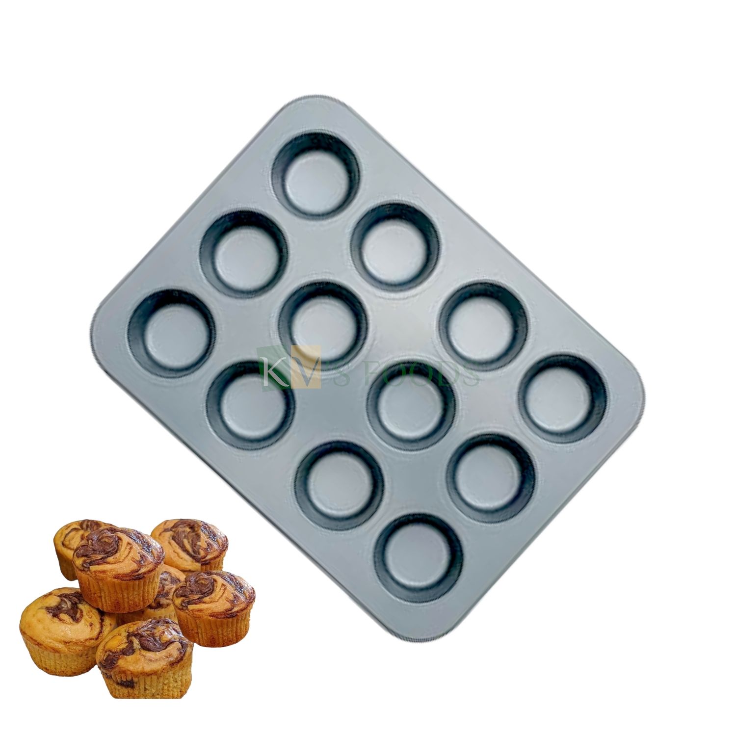 12 Cavity Rectangle Size 13.5 x 10.4 x 1.1 Inch, Non-Stick Big Cupcake Tray Pan, Cake Tool, Metallic Baking Muffin Pan Mould, Cupcake Size 1.9 Inch, Brownies, Bakeware Oven Kitchen Accessories Tools