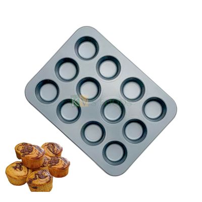 12 Cavity Rectangle Size 13.5 x 10.4 x 1.1 Inch, Non-Stick Big Cupcake Tray Pan, Cake Tool, Metallic Baking Muffin Pan Mould, Cupcake Size 1.9 Inch, Brownies, Bakeware Oven Kitchen Accessories Tools