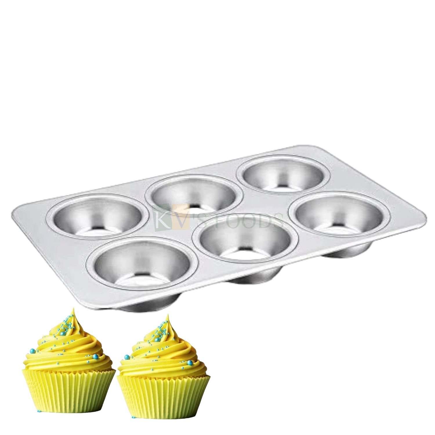 6 Cavity Rectangle Size 10.6 x 6.9 x 0.9 Inch, Alluminium Big Cupcake Tray Pan, Cake Tools, Baking Mould for Cookies Round Size 1.9 Inch, Muffins, Biscuits, Mousse, Bakeware Oven Kitchen Accessories