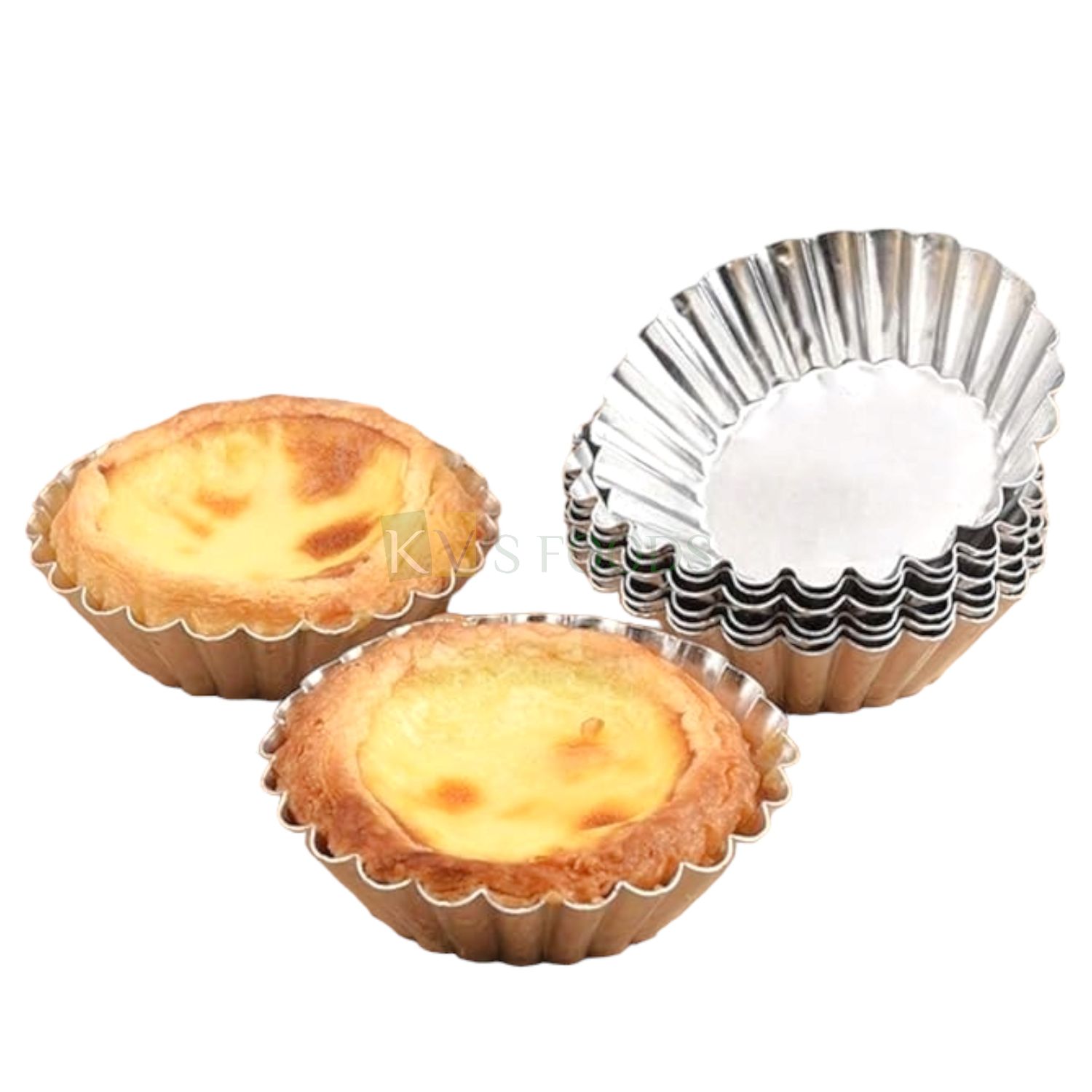 6PCS Alluminium Base Diameter 2.2 Inches, Round Fluted Shape Medium Egg Tart Pie Dish, Quiche Pan, Baking Tray Portable, Cheesecake Bakeware Mould, Dessert, Puddings Kitchen Accessories Cake Tools