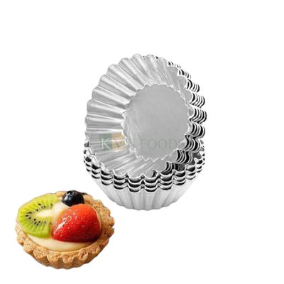 6PCS Aluminium Base Diameter 1.9 Inches, Round Fluted Shape Small Egg Tart Pie Dish, Quiche Pan, Baking Tray Portable, Cheesecake Bakeware Mould, Dessert, Puddings Kitchen Accessories Cake Tools