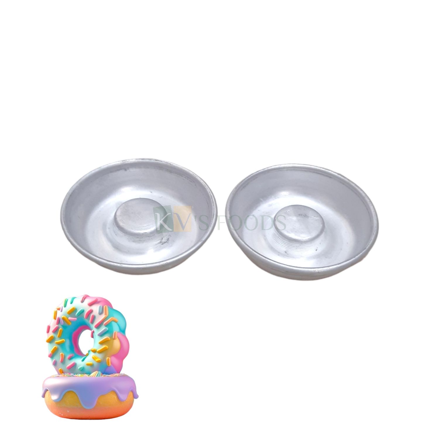2PCS Aluminium Base Diameter 2.1 Inches, Round Shape Small Doughnut Baking Pan, Portable Cheesecake, Biscuit, Cookies, Dessert, Bakeware Mould, Puddings Kitchen Accessories Donut Ring Mold