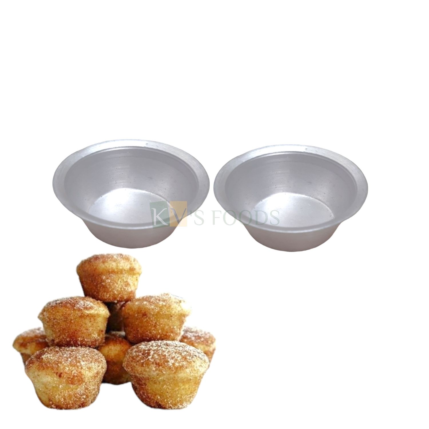2PCS Base Diameter 2 Inch Baking Small Aluminium Round Cupcakes Bowl Shape Moulds, Mold for Pudding, Mousse, Jelly Cup, Oven, Bakeware Pan Mould, Egg Tart, Muffin, Brownie, Wati, Bati Cakes Tins Tray