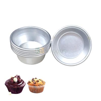 6PCS Base Diameter 1.9 Inch Baking Small Aluminium Round Cupcakes Bowl Shape Moulds, Mold for Pudding, Mousse, Jelly Cup, Oven, Bakeware Pan Mould, Egg Tart Muffin, Brownie, Wati, Bati Cakes Tins Tray
