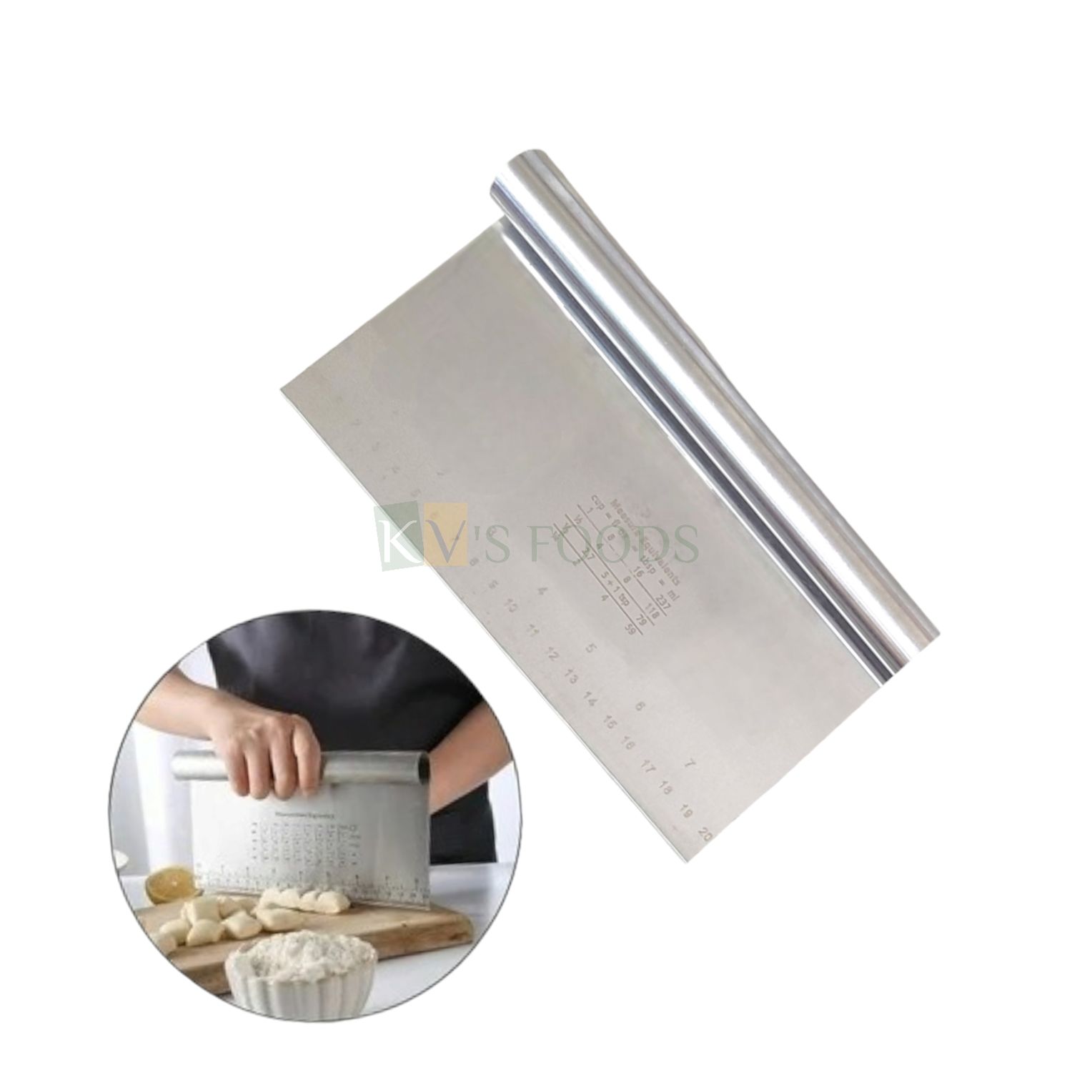 1 PC Silver Stainless Steel Multipurpose Medium Scraper Length 20 cm, Smoother with Scale Cutting Knife for Icing Cakes Desserts, Shaping Craft Tools, Dough Cutter Edge Smoothners Kitchen Accessories
