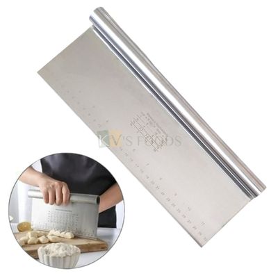 1 PC Silver Stainless Steel Multipurpose Big Scraper Length 30 cm, Smoother with Scale Cutting Knife for Icing Cakes Desserts, Shaping Craft Tools, Dough Cutter Edge Smoothners Kitchen Accessories