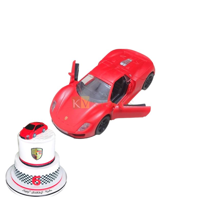 1PC Red Porsche Car, Big Pull Back Go Car Cake Topper, Kids Boys Happy Birthday Theme, Push GO Car Toy Racing, Ferrari Car Miniature Figurine, Friction Cars Gift Children Play Toys DIY Cake Decoration