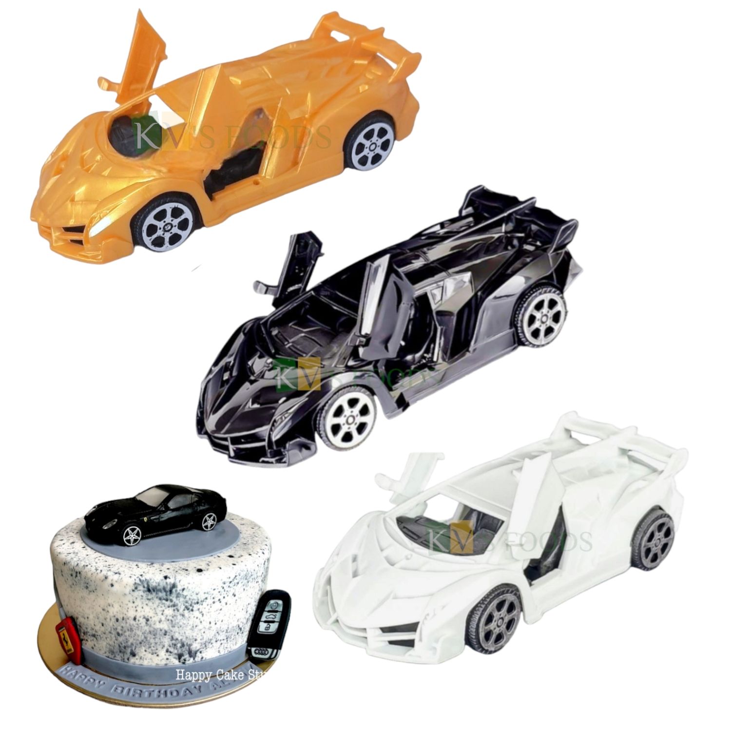1 PC Small Golden Black White Mini Ferrari Lambogini Car Cake Topper Die Cast Vehicles Boys Car Theme Happy Birthday Push GO Cars Miniature Figurine Play Toys DIY Cake Decorations, Room Shelf Decor