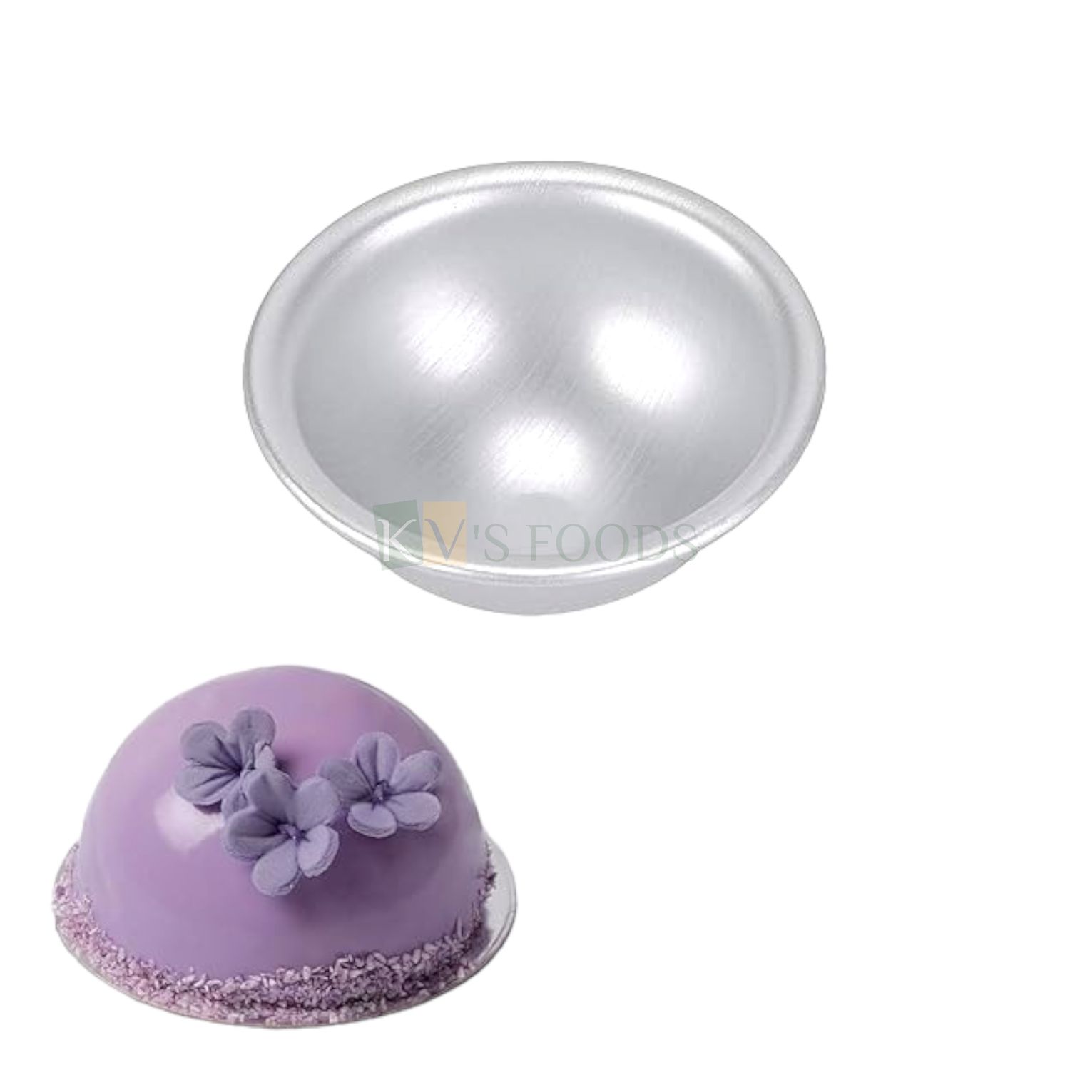 1PC Diameter 4 Inch Capacity ~100 Grams Aluminium Half Circle Hemisphere Shape Baking Pan, Silver Small Birthday Cakes Mould, Bakeware Dome, Pudding, Lava Wati Cakes, Containers Tins for Oven