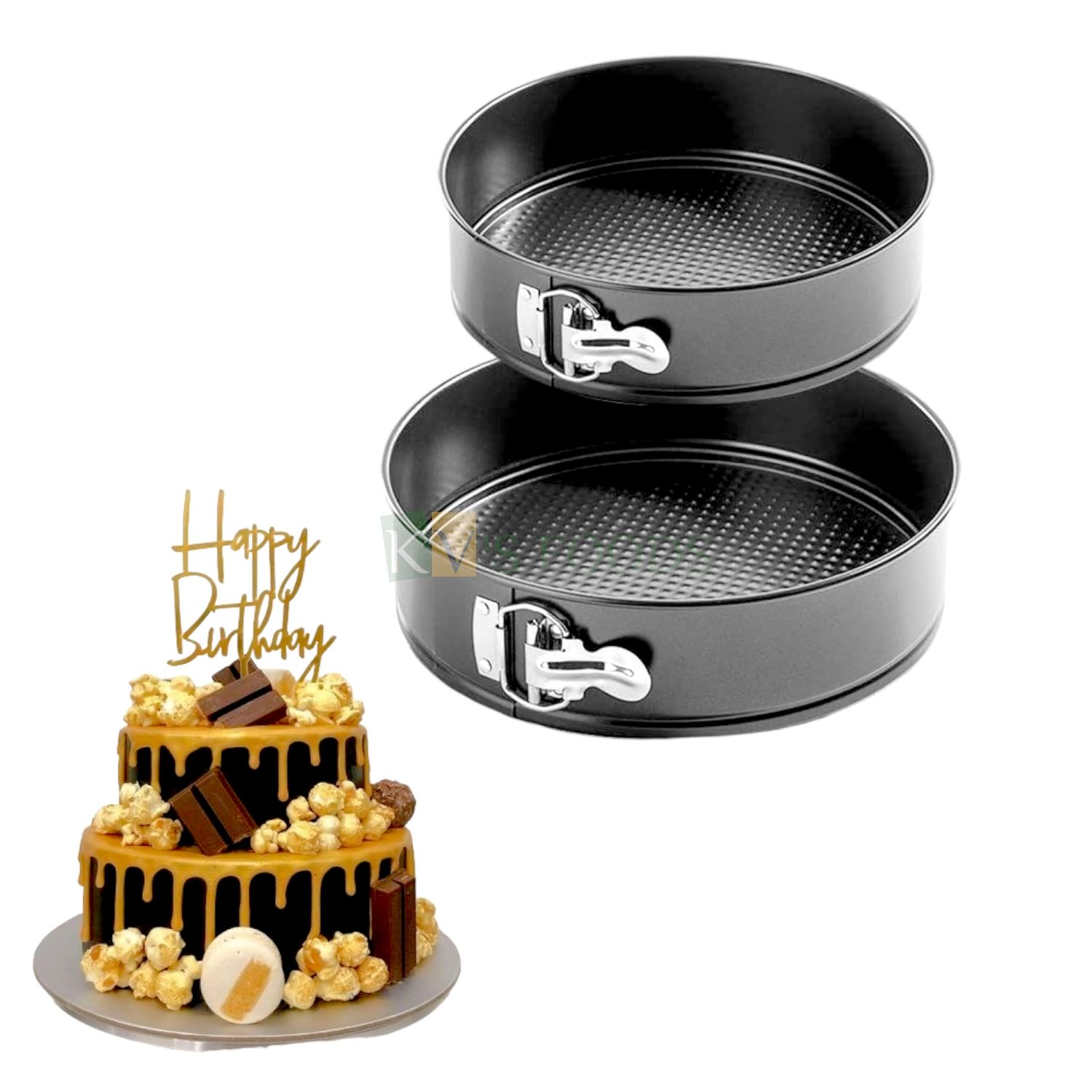 2 PCS Base Diameter 6.4, 7.2 Inch, Capacity ~700 Grams, 1 Kilograms, Non-stick Springform Pan Set, Medium, Big Bakeware Mould, Jelly Pudding Cake Pan, For Oven Baking Cheesecakes, Pizzas, Quiches