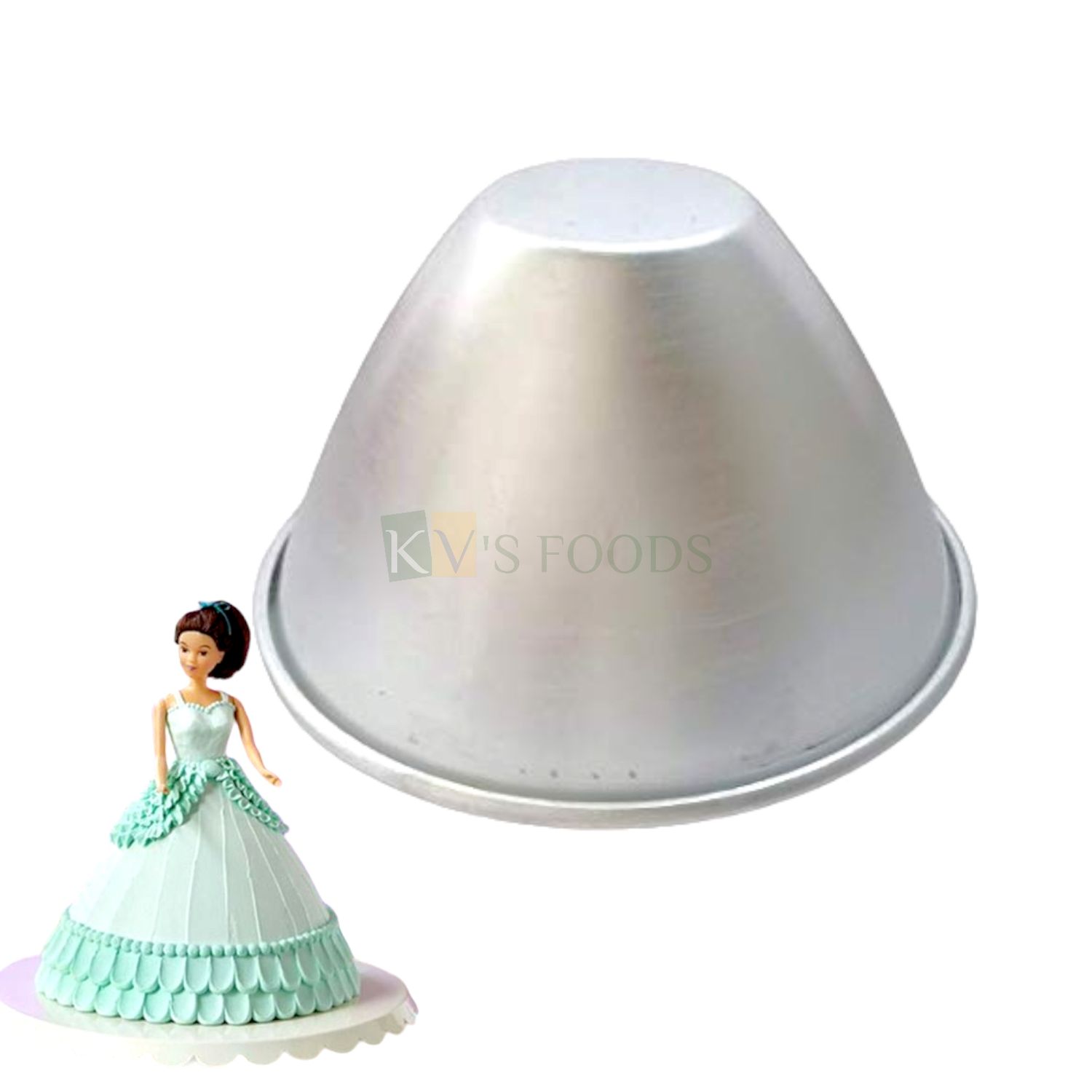 1PC Diameter 6.6 Inch Capacity ~500 Grams Aluminium Doll Cake Baking Pan, Silver Medium Kids Girls Birthday Cakes Bakeware Mould, Dome, Pudding, Dress Cakes, Containers Tins for Oven Cake Decorations