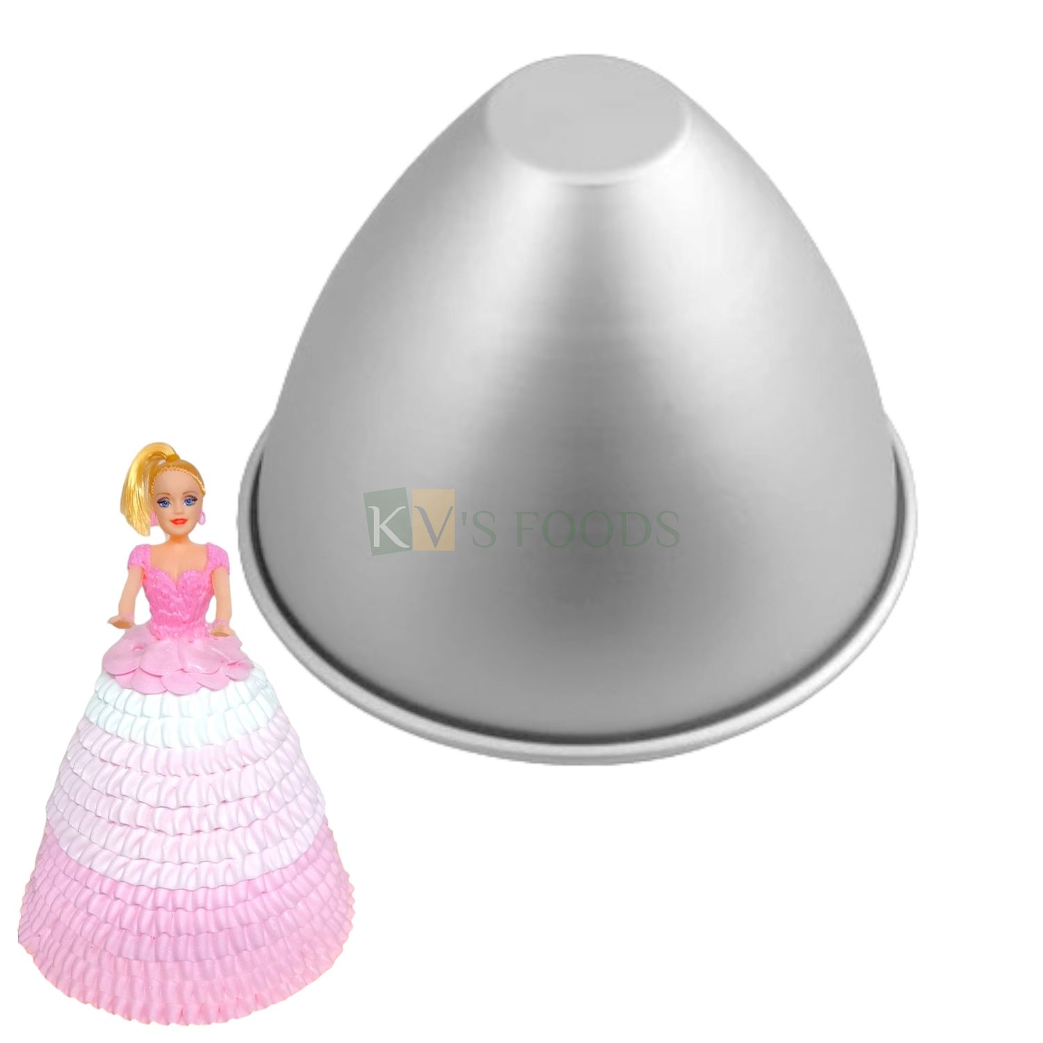 1PC Diameter 7.7 Inch Capacity ~1 to 1.5 Kg, Aluminium Doll Cake Baking Pan, Silver Big Kids Girls Birthday Cakes Bakeware Mould, Dome, Pudding, Dress Cakes, Containers Tins Oven Cake Decorations