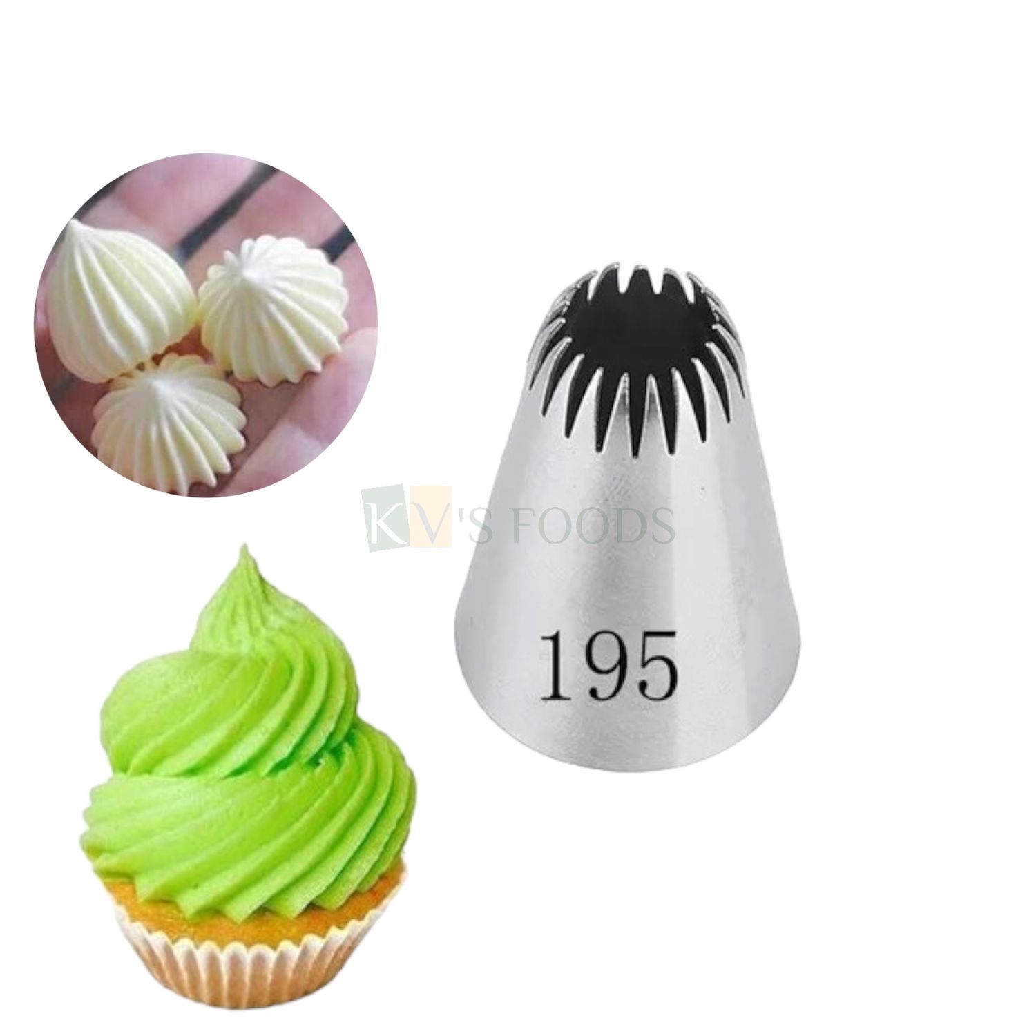 1 PC Stainless Steel French Closed Star Icing Piping Cake Nozzle No 195, Flowers Birthday Wedding Cake Decoration Multiple Teeth Tip, Frosting, Whipping, Butter Cream, Pastry, Cupcake, Kitchen Tools