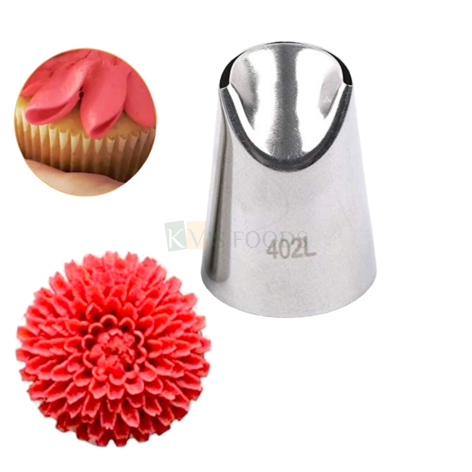 1 PC Stainless Steel Big Chrysanthemum, Rose Sunflower Petal Icing Piping Cake Nozzle No. 402L, Wedding Cake Decoration Tip for Frosting Whipping, Butter Cream, Muffin Pastry Large Ruffle Frill Nozzle