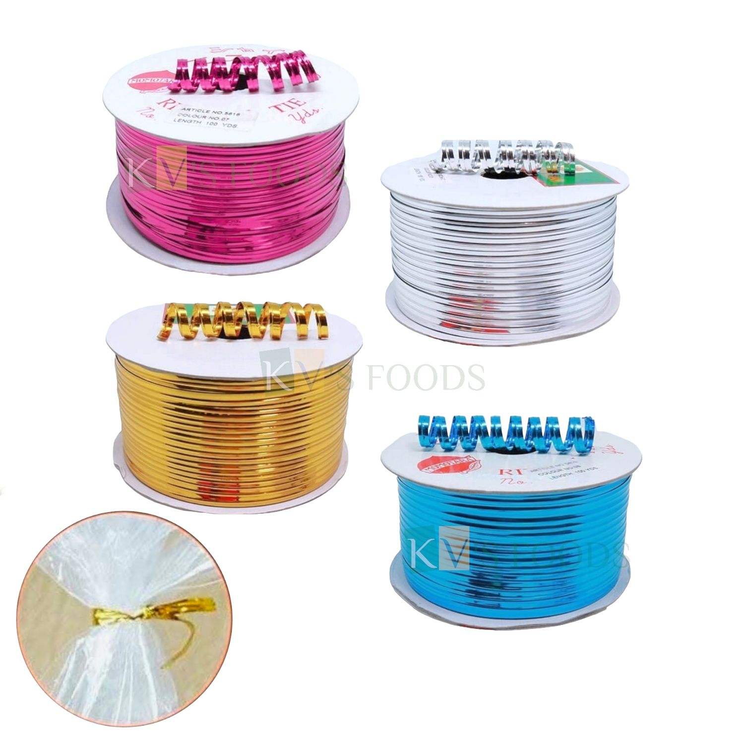 Silver, Golden, Dark Blue, Dark Pink Colour, Length Size ~ 60 to 70 Yards, 2mm Width,  Metallic Twisted Ties, Roll, Wire for Chocolate Dryfruits, Bread, Potli, Multipurpose Flower Bouquets Packing