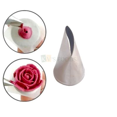 1 PC Medium Stainless Steel Curved Rose Petal Icing Piping Cake Nozzle, Birthday Wedding Cakes Decoration Tip for Frosting, Whipping, Butter Cream, Muffins, Pastry, Frilled Ribbon Border Nozzle Tip