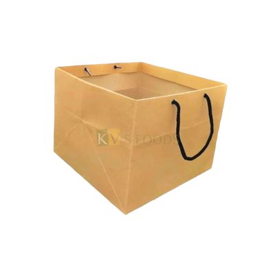 5 PCS Size 9 x 9 x 8 Inch 1/2 Half Kg Brown Kraft Paper Cake Bag with Rope Handle, Carry Bag, Multipurpose Eco Friendly Recyclable Gift Paper Bag, Sweet Bakery Packaging, Birthday Return Wedding Gifts