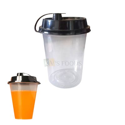 10 PCS Top Diameter 3.2 Inch Capacity ~ 250 ML Plastic Juice Shaker Glass Sipper Multi-Purpose Clear Transparent Black Lid, Soft Drink Coffee Cup, Cold Coffee Recyclable, Birthday Party Event Supplies