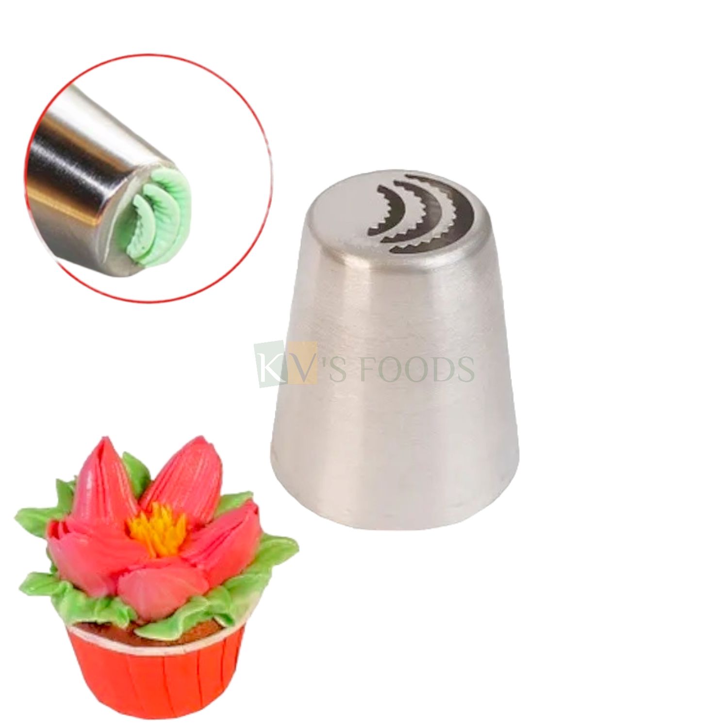 1 PC Stainless Steel Big Russian Flower 3 Petal Zig- zag Shape Icing Piping Cake Nozzle, For Frosting Whipping, Butter Cream, Pastry, Muffin, Cake Cupcake Desserts Decorations, Kitchen Tool