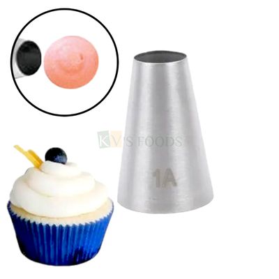 1 PC Stainless Steel Plain Round Big Spot Icing Piping Cake Nozzle, For Border Design Birthday Wedding Cake Decoration Tip, Frosting, Whipping, Butter Cream, Pastry, Desserts, Cupcake, Kitchen Tools