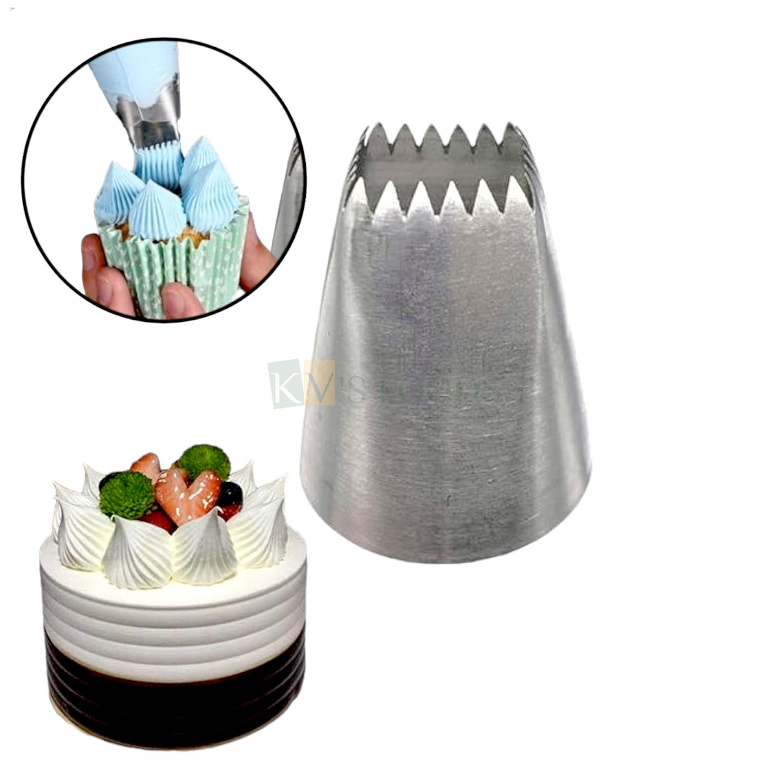 1 PC Extra Large Stainless Steel Square Cream Design Icing Piping Cake Nozzle, 24 Teeth, Birthday Wedding Cakes Decorations Tip for Frosting Whipping, Butter Cream Pastry Dessert Cupcake, Kitchen Tool