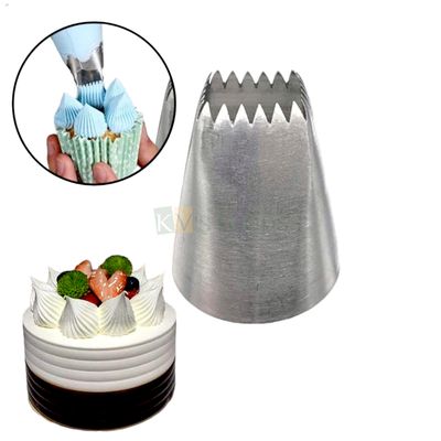 1 PC Extra Large Stainless Steel Square Cream Design Icing Piping Cake Nozzle, 24 Teeth, Birthday Wedding Cakes Decorations Tip for Frosting Whipping, Butter Cream Pastry Dessert Cupcake, Kitchen Tool