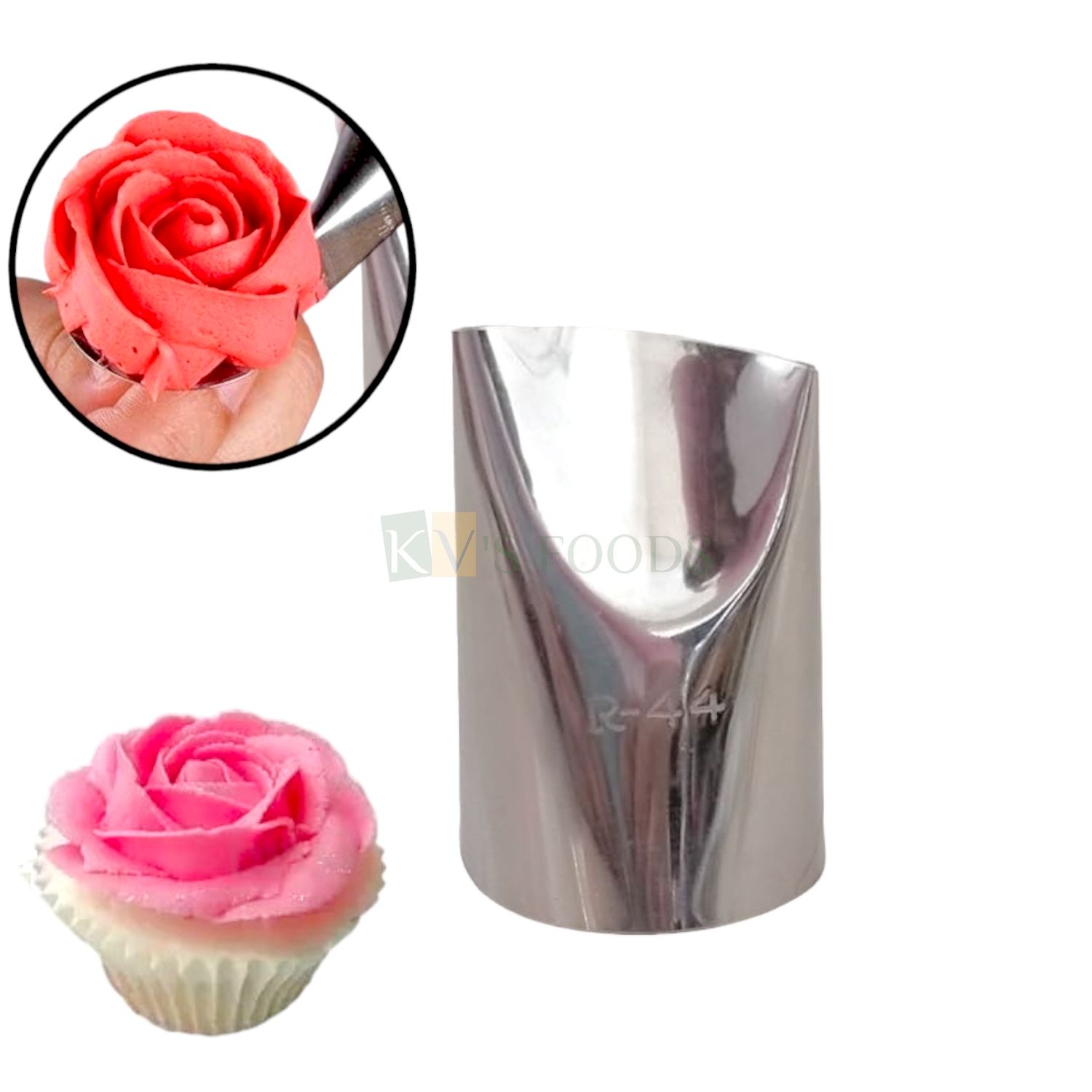 1 PC Stainless Steel Big Rose Petals Icing Piping Cake Nozzle No. R-44, Birthday Wedding Cake Decoration Tip for Frosting Whipping, Butter Cream, Pastry, Desserts Large Ruffle Frill Nozzle Cake Decor