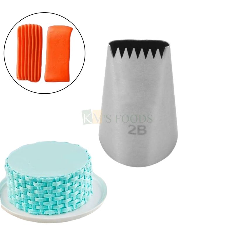 1 PC Stainless Steel Basket Weave Icing Piping Cake Nozzle No. 2B, 6 Teeth, Birthday, Wedding Cakes Border Tip for Frosting Whipping, Butter Cream, Pastry, Muffin, Dessert Cupcake Cookies Kitchen Tool