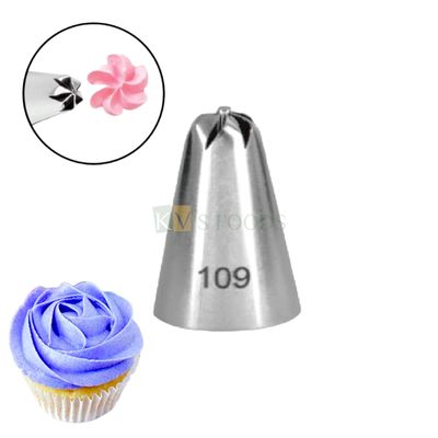 1 PC Stainless Steel Closed Star Icing Piping Cake Nozzle No 109, Flowers Birthday Wedding Cake Decoration 6 Teeth Tip, Frosting, Whipping, Butter Cream, Pastry, Desserts, Cupcake, Kitchen Tools