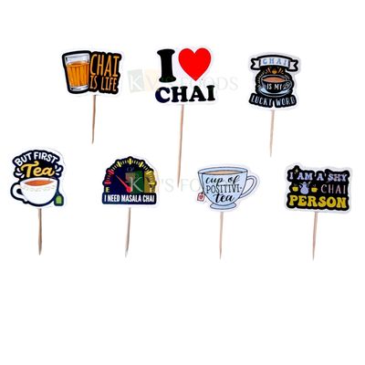 7 PCS Chai Lover Person Theme Paper Cake Toppers, Cupcake Inserts, Masala Tea, Morning First Tea, Cup Of Positive Tea, I Am A Chai Person, Chai Is My Lucky World, Toothpicks Toppers, Birthday Theme
