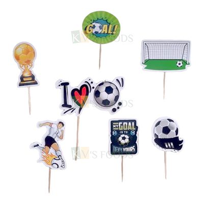 7 PCS Worldcup Football Sports Lover Theme Cake Paper Topper Set, Cupcake Inserts  for Boys, Football Players, Goal Side, Game Lover Birthday Cake Accessories, Tags, Banners, Cards, Toothpicks Toppers