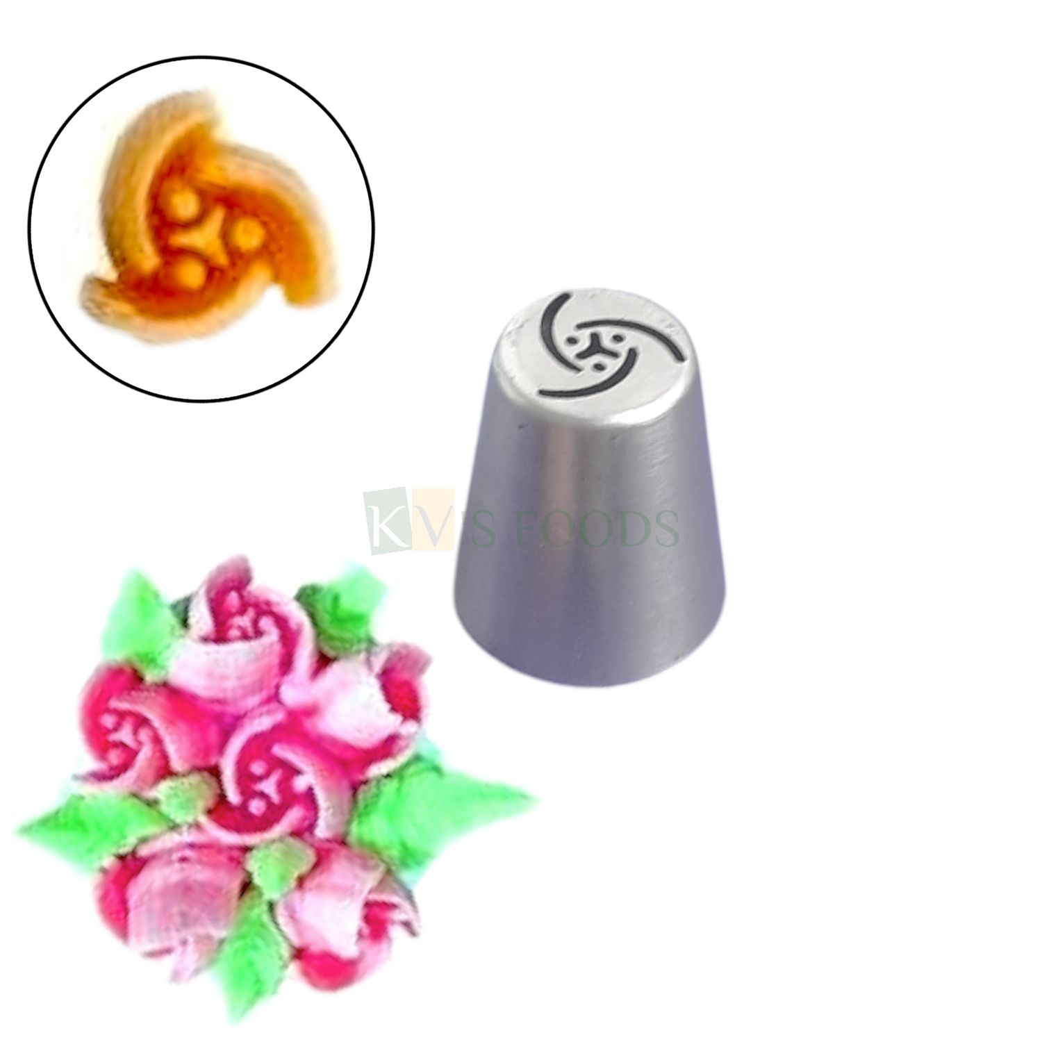 1 PC Stainless Steel Big Russian 3 Petals Tulip Rose Bud Flower Shape Centre Stamen Icing Piping Cake Nozzle, Tip for Frosting Whipping, Butter Cream, Pastry Cupcake, DIY Birthday Cake Decorations
