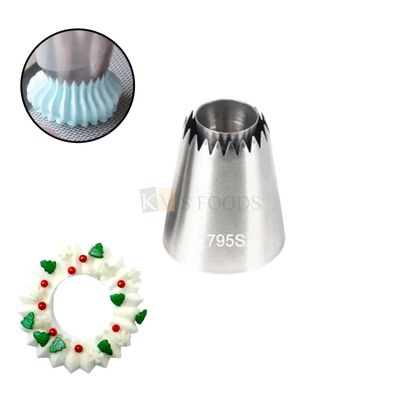 1 PC Big Stainless Steel Sultan Rosette Icing Piping Cake Nozzle No. 795S, Birthday, Cakes Decorations Hollow Tip for Frosting Whipping, Butter Cream Pastry Dessert Cupcake Mini Religieuse Tube Close