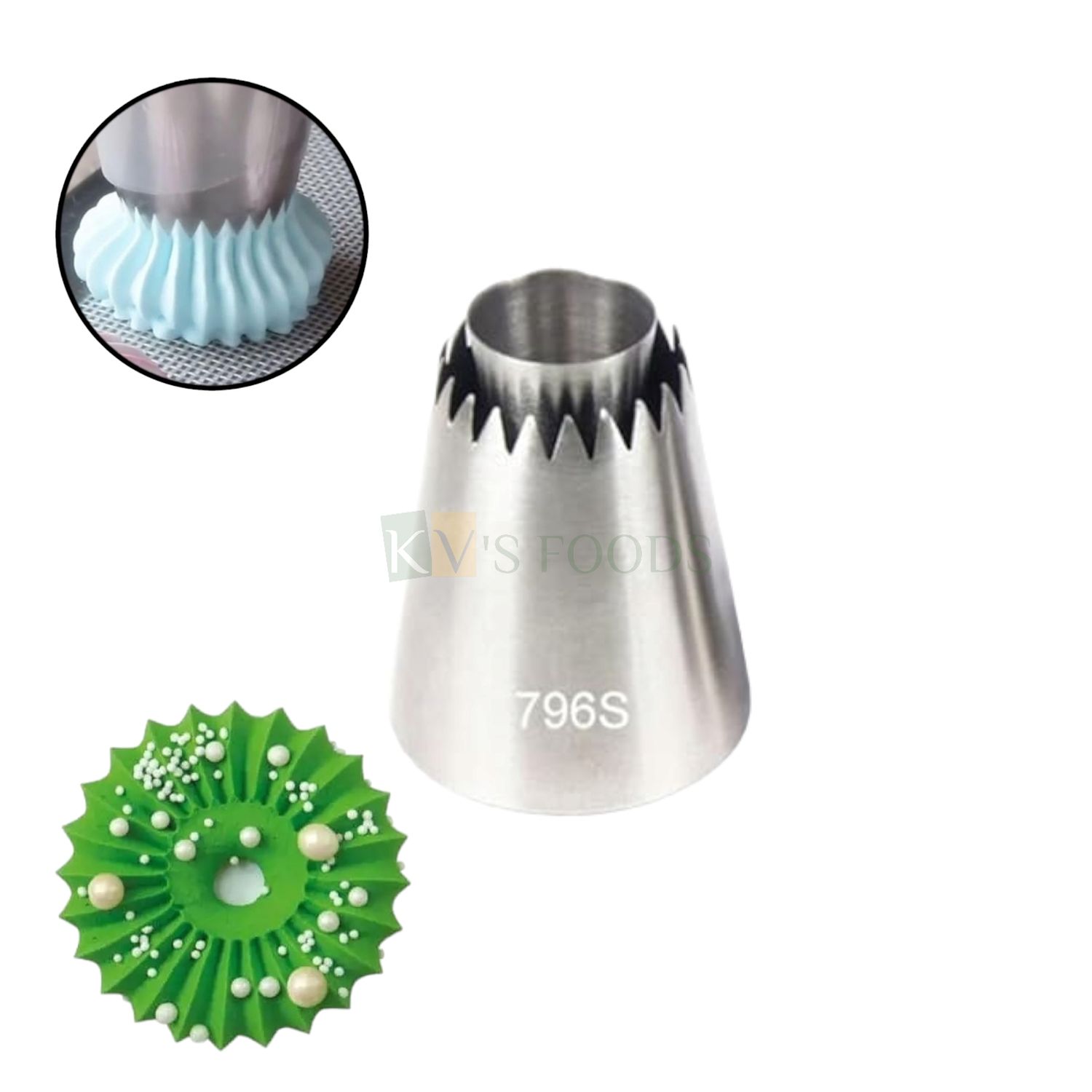 1 PC Big Stainless Steel Sultan Rosette Icing Piping Cake Nozzle No. 796S, Birthday, Cakes Decorations Hollow Tip for Frosting Whipping, Butter Cream Pastry Dessert Cupcake Mini Religieuse Tube Close