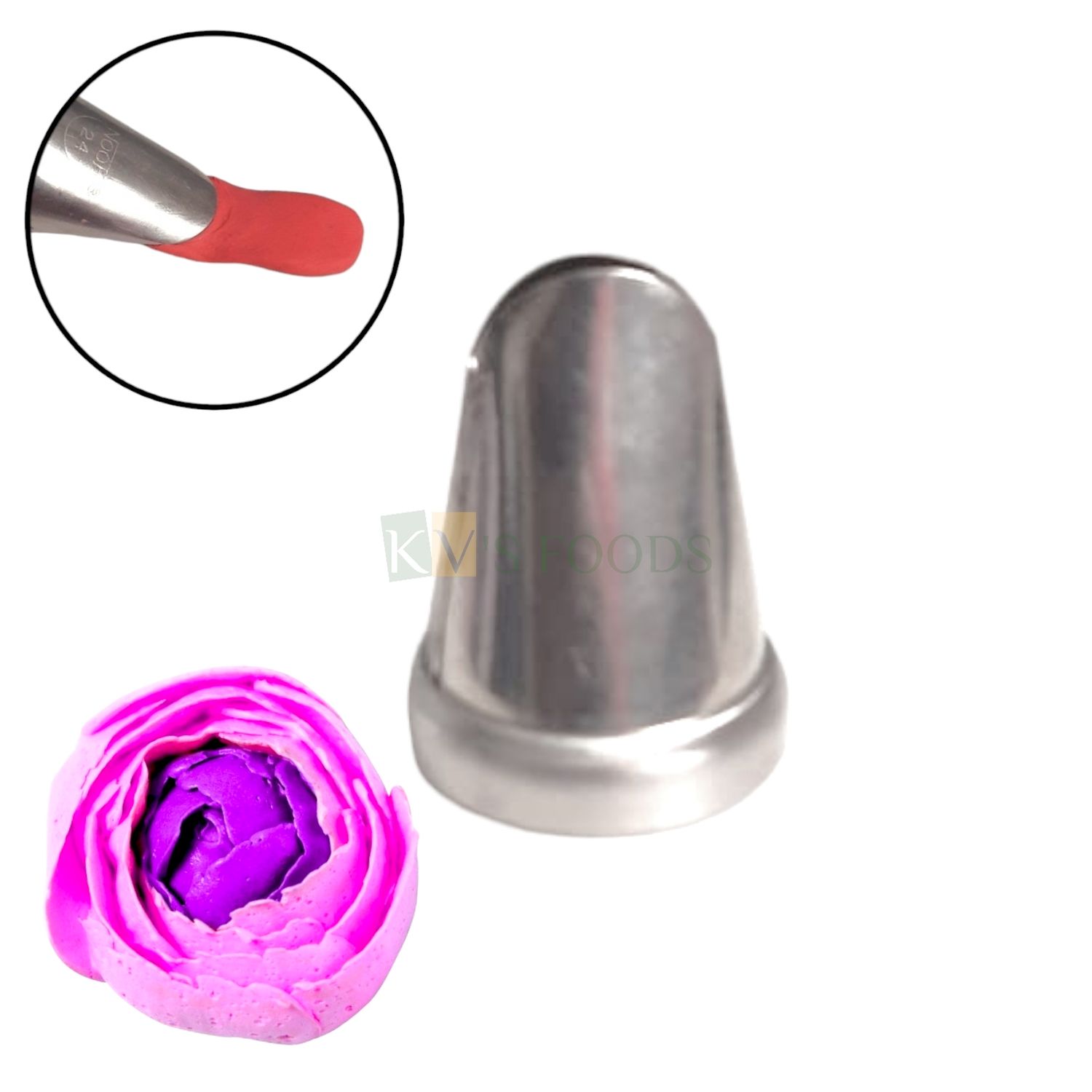1 PC Stainless Steel Curved Poeny Rose Flower Petals Icing Piping Cake Nozzle No. Noor 24, Tip for Frosting Whipping, Butter Cream, Pastry Cupcake Desserts, DIY Birthday Wedding Cake Decoration Tools
