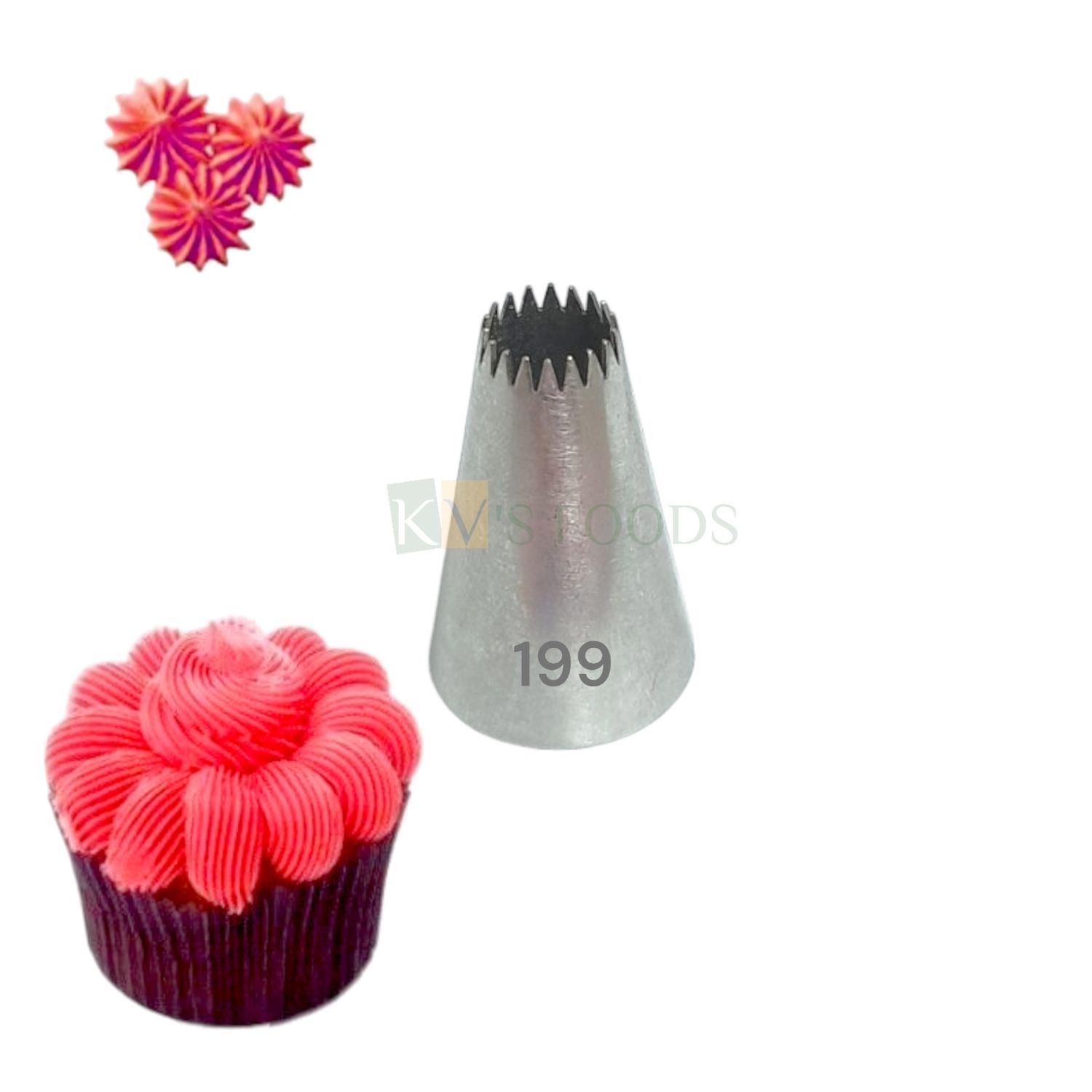 1 PC Stainless Steel Open Star Icing Piping Cake Nozzle No 199, Flowers Birthday Wedding Cake Decoration Multiple  Teeth Tip, Frosting, Whipping, Butter Cream, Pastry, Desserts, Cupcake, Kitchen Tools